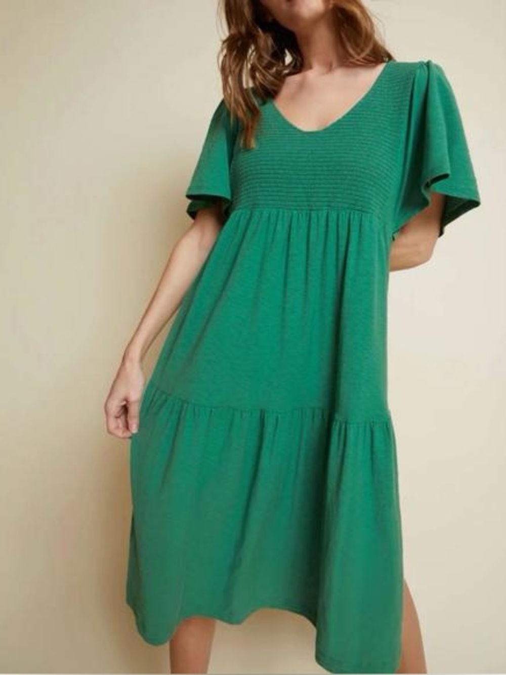 Nation LTD Jacie Dress Fern Green Smock Tiered Boho Casual Women’s Size  Large